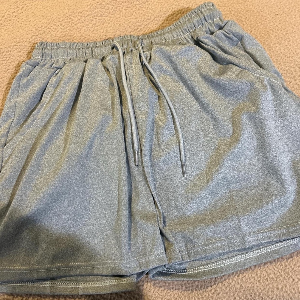 Gray Athletic Shorts with Elastic Waistband and Drawstring